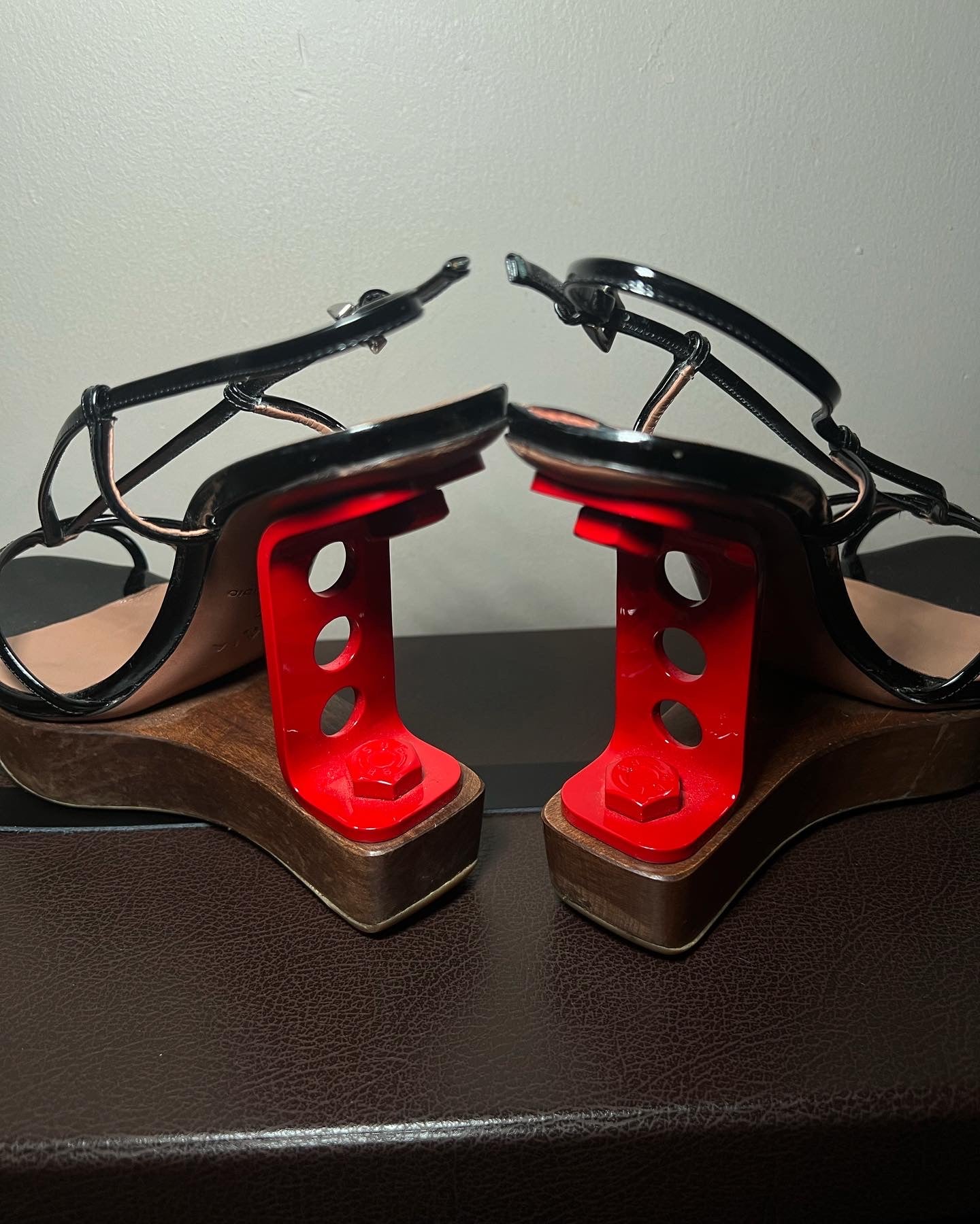 Alaïa Red Metal Strap Heels image 5