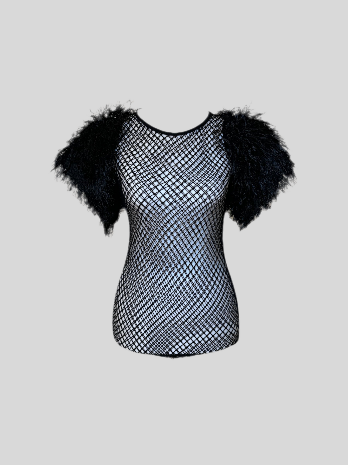 Jean Paul Gaultier Black Net Top with Fringe Sleeves