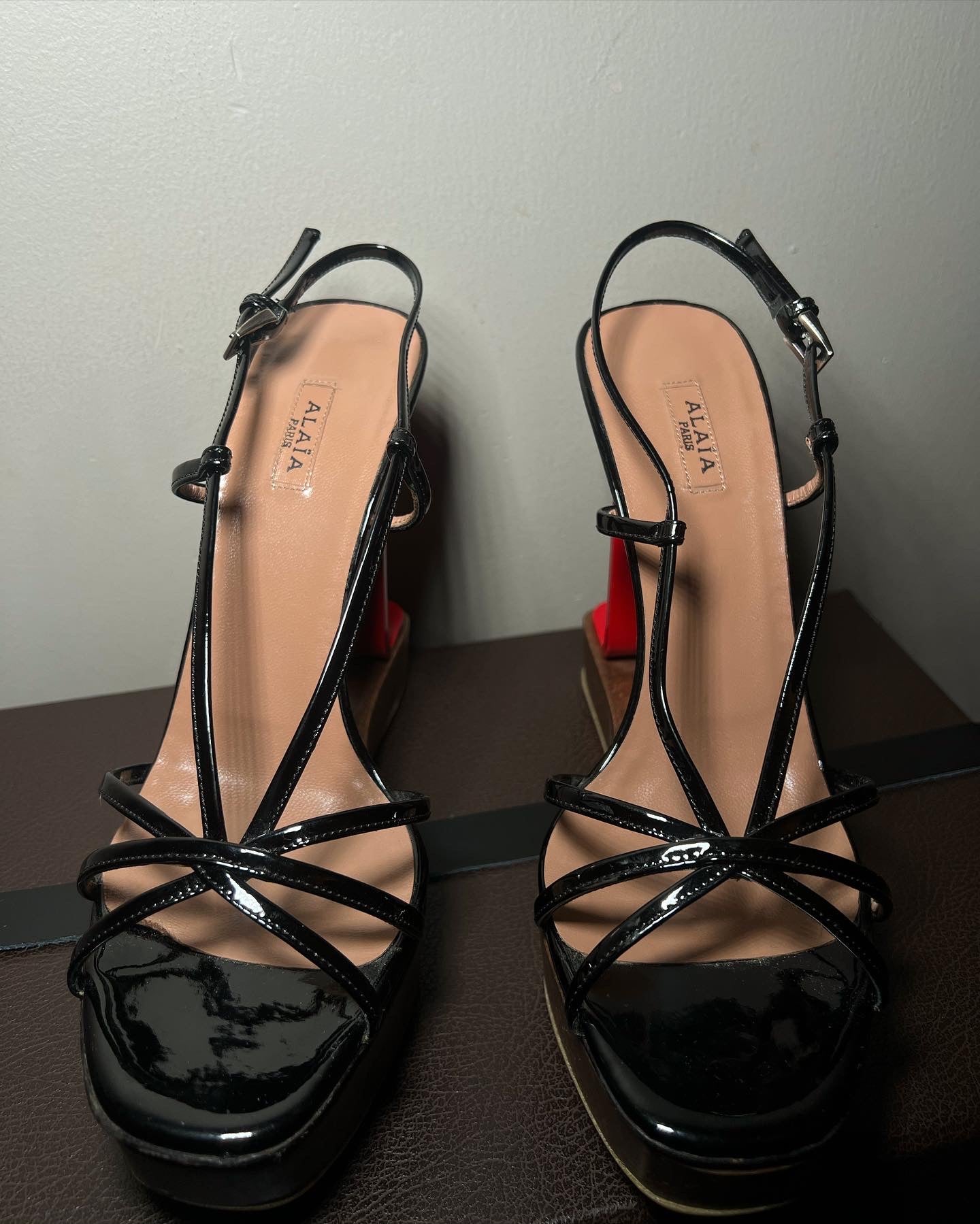 Alaïa Red Metal Strap Heels image 1