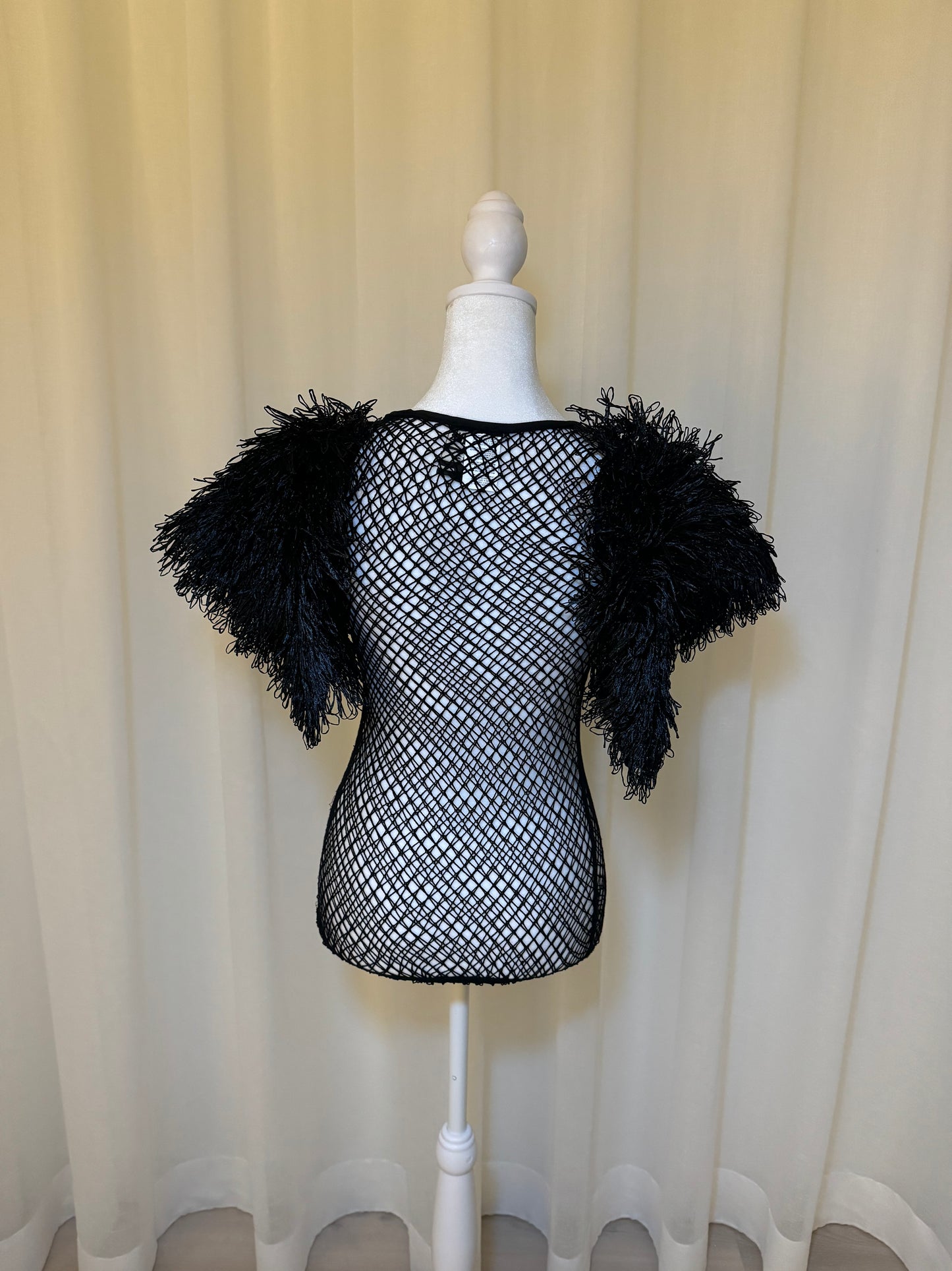 Jean Paul Gaultier Black Net Top with Fringe Sleeves