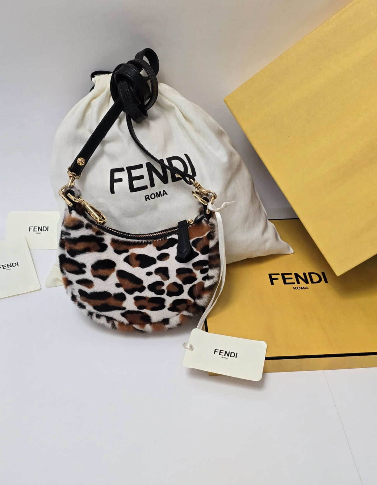 Fendi 2022 Fendigraphy Leopard Pony Hair Hobo Bag