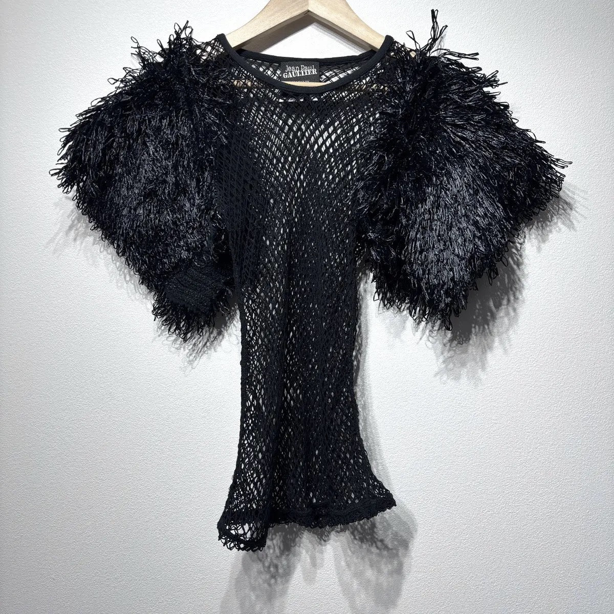 Jean Paul Gaultier Black Net Top with Fringe Sleeves