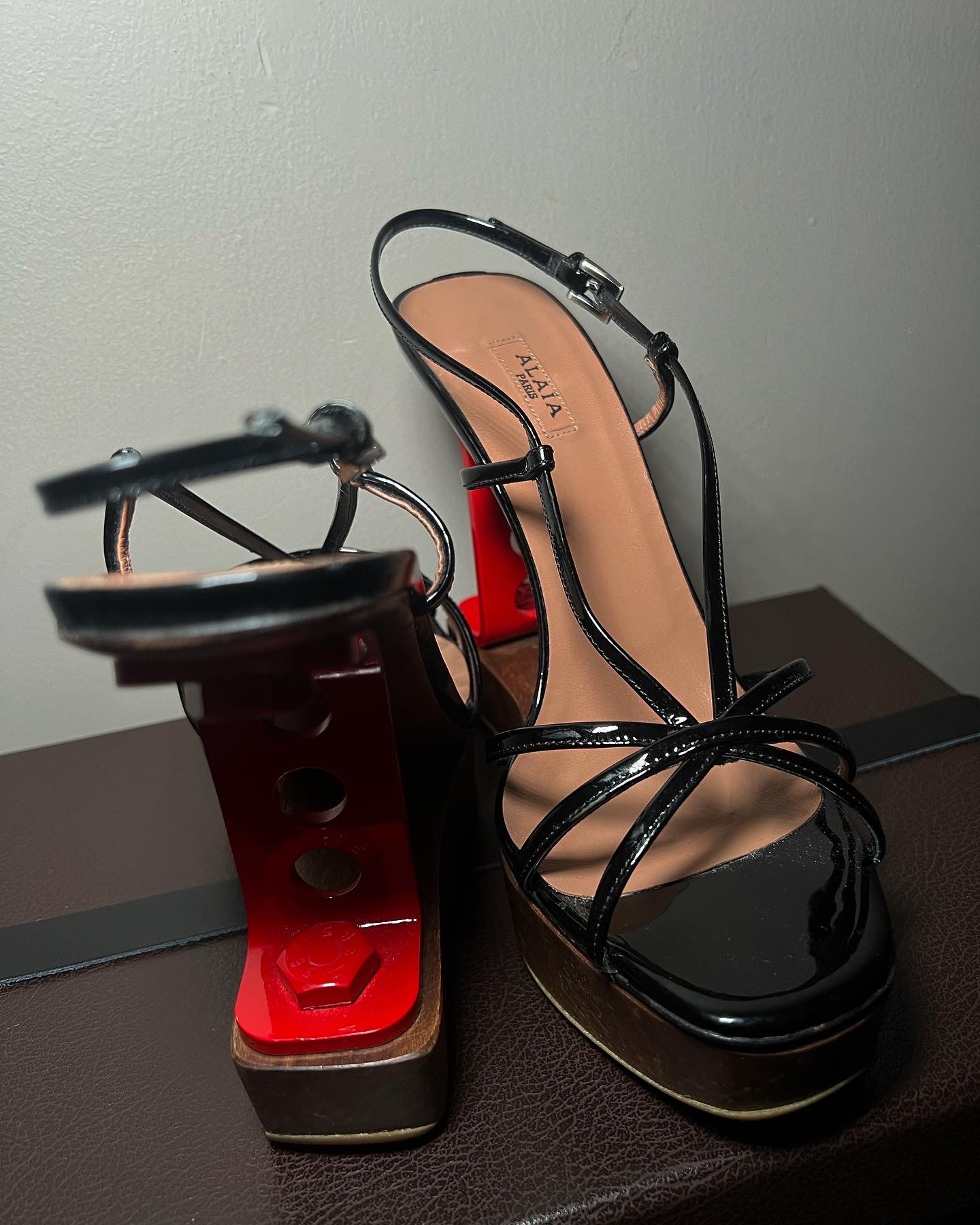 Alaïa Red Metal Strap Heels image 3