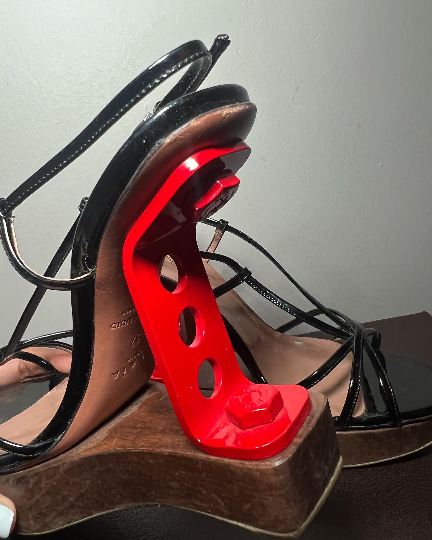 Alaïa Red Metal Strap Heels image 2