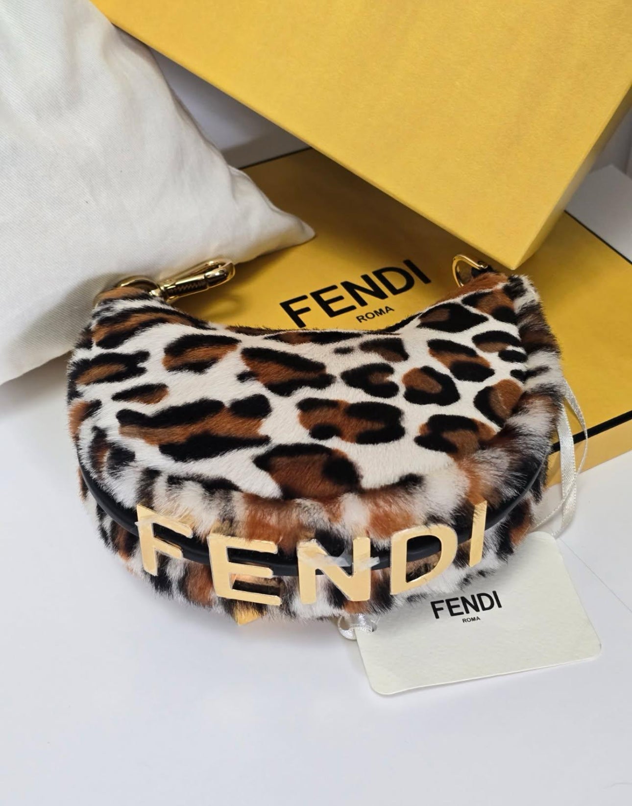 Fendi 2022 Fendigraphy Leopard Pony Hair Hobo Bag