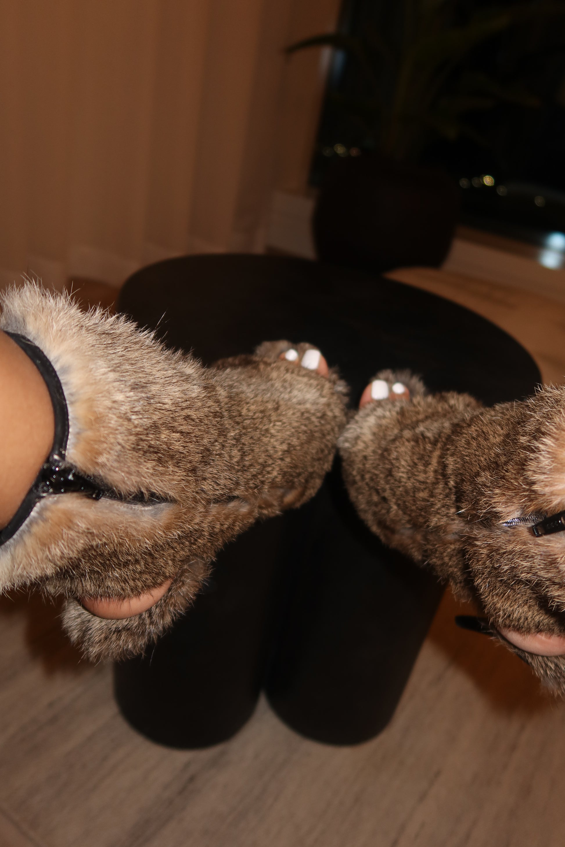 Celine Rabbit Fur Open Toe Heels  image 1