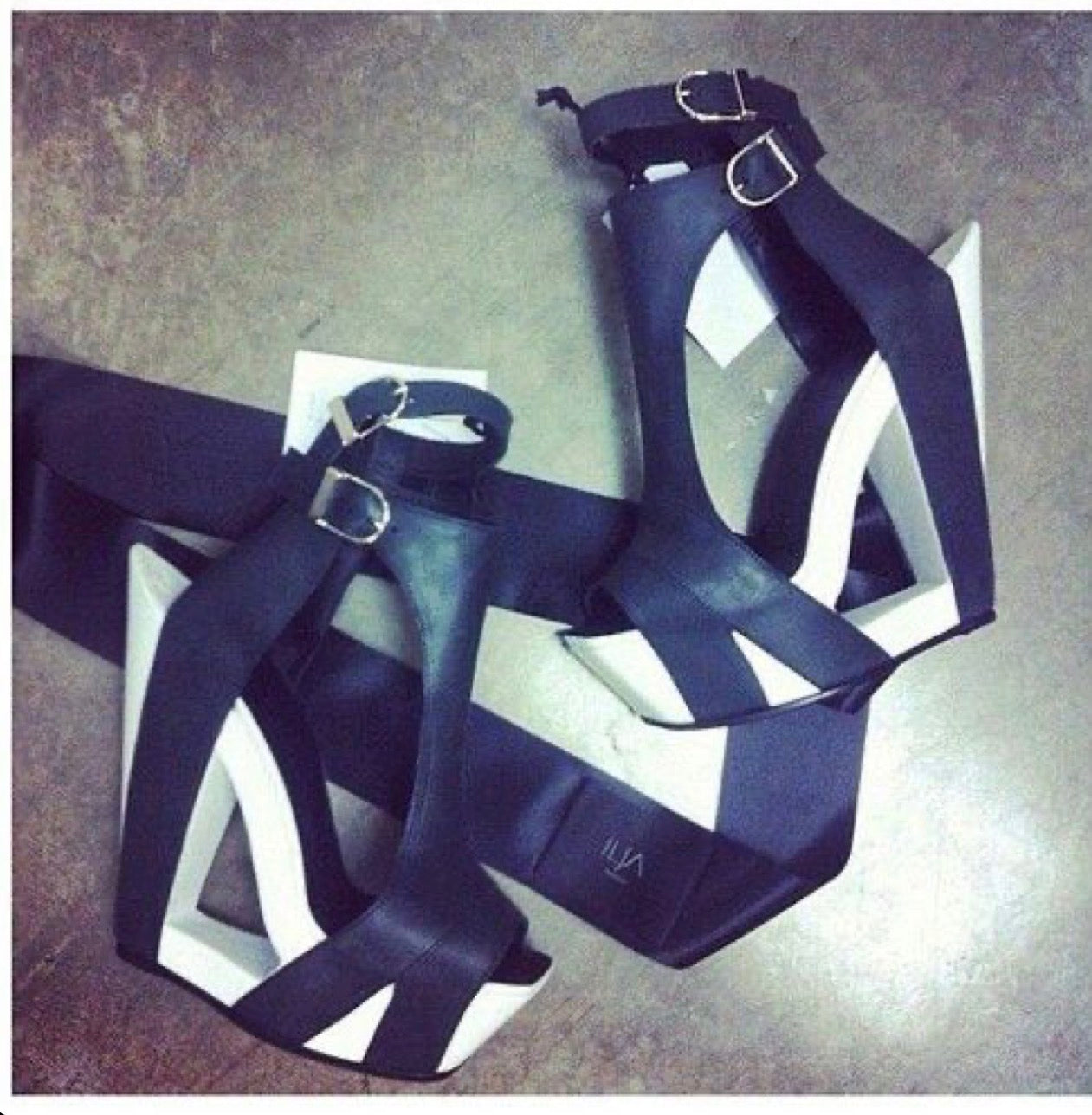 Ilja Visser Sculptural Black & White Architectural Platform Heels