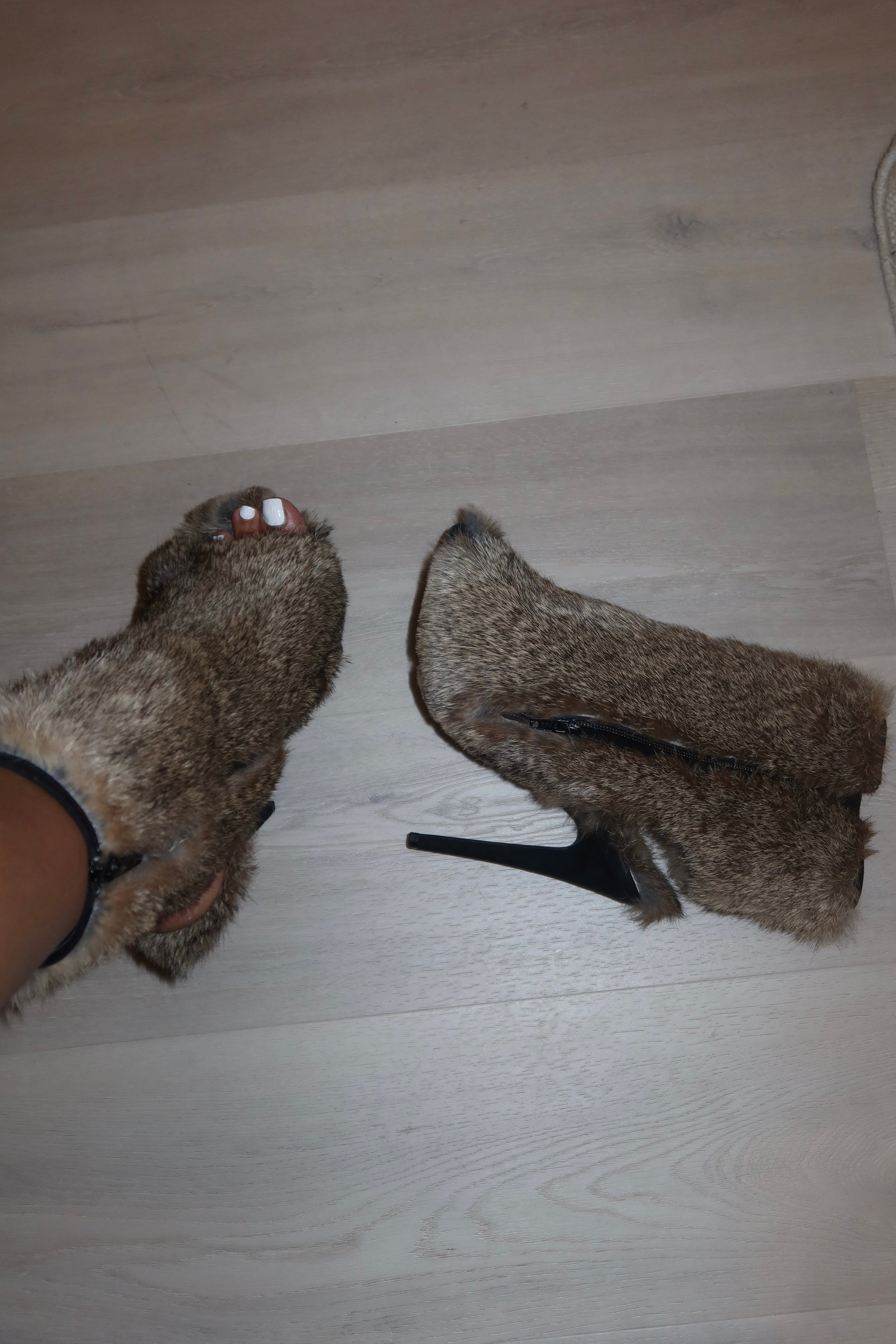 Celine Rabbit Fur Open Toe Heels  image 2