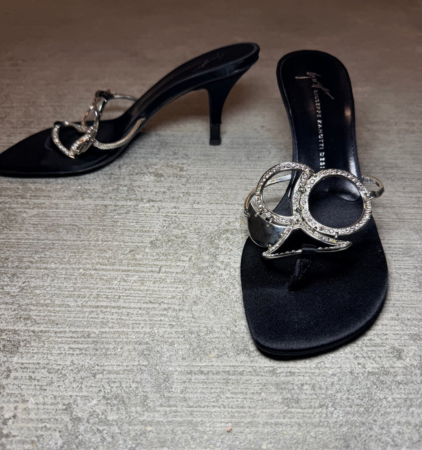 Giuseppe Zanotti Black & Silver Crystal-Embellished Heels