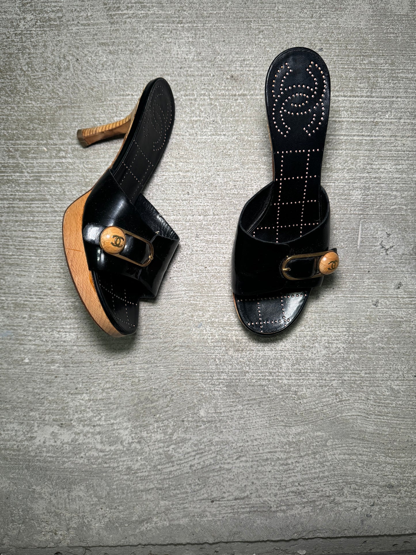 Chanel Wooden Platform Mules