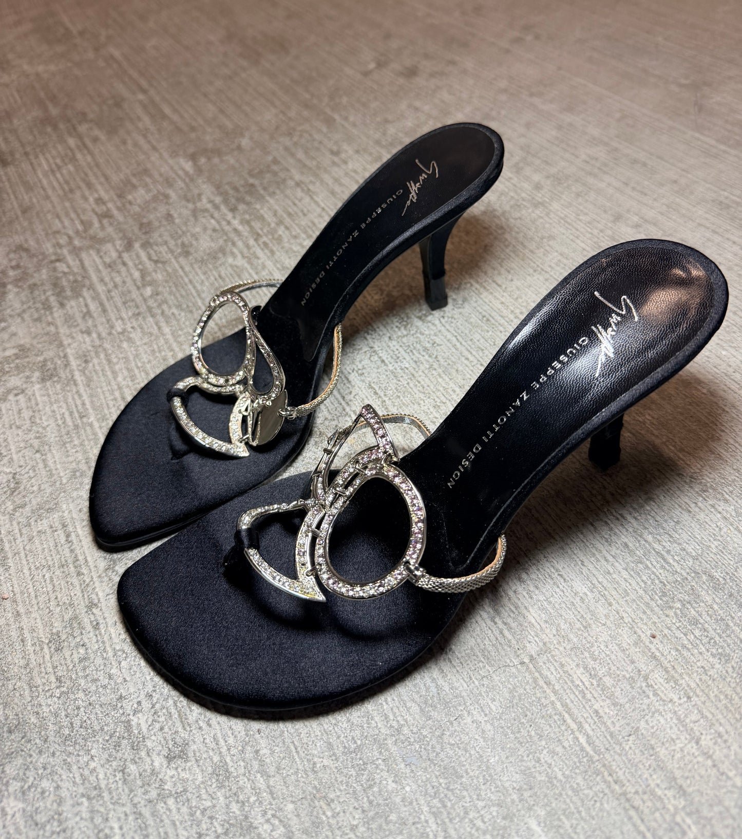 Giuseppe Zanotti Black & Silver Crystal-Embellished Heels