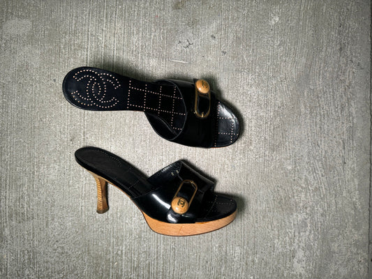 Chanel Wooden Platform Mules
