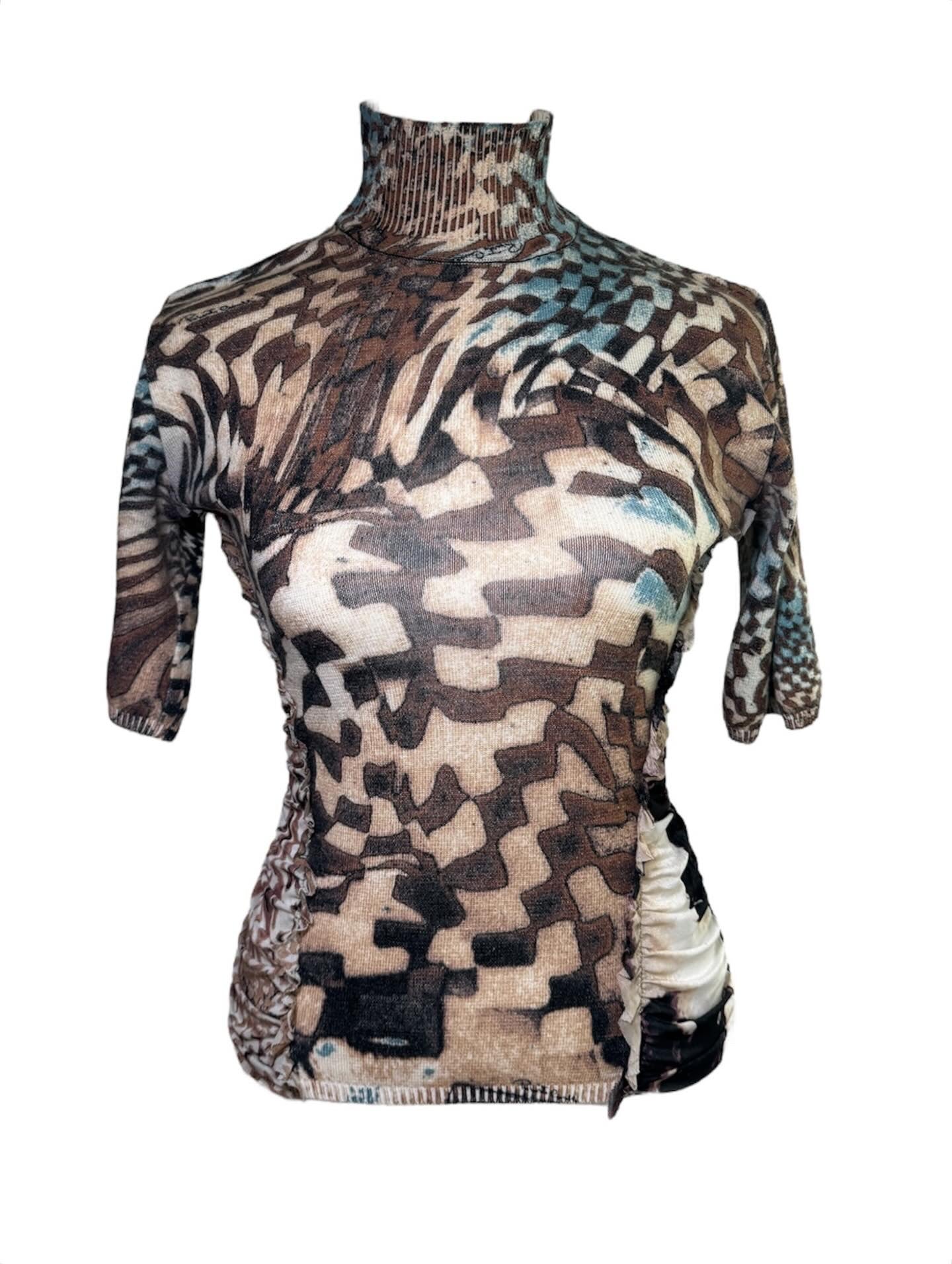 Roberto Cavalli Printed Stretch Mesh Top