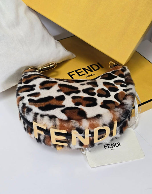 Fendi 2022 Fendigraphy Leopard Pony Hair Hobo Bag