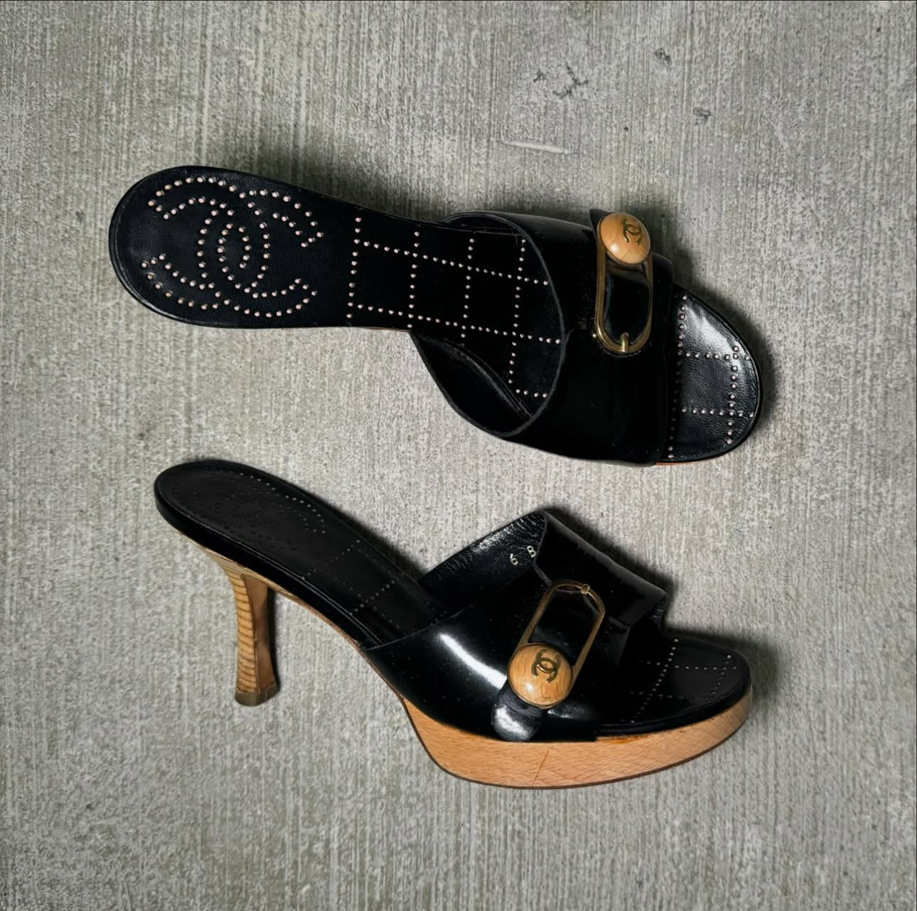 Chanel Wooden Platform Mules